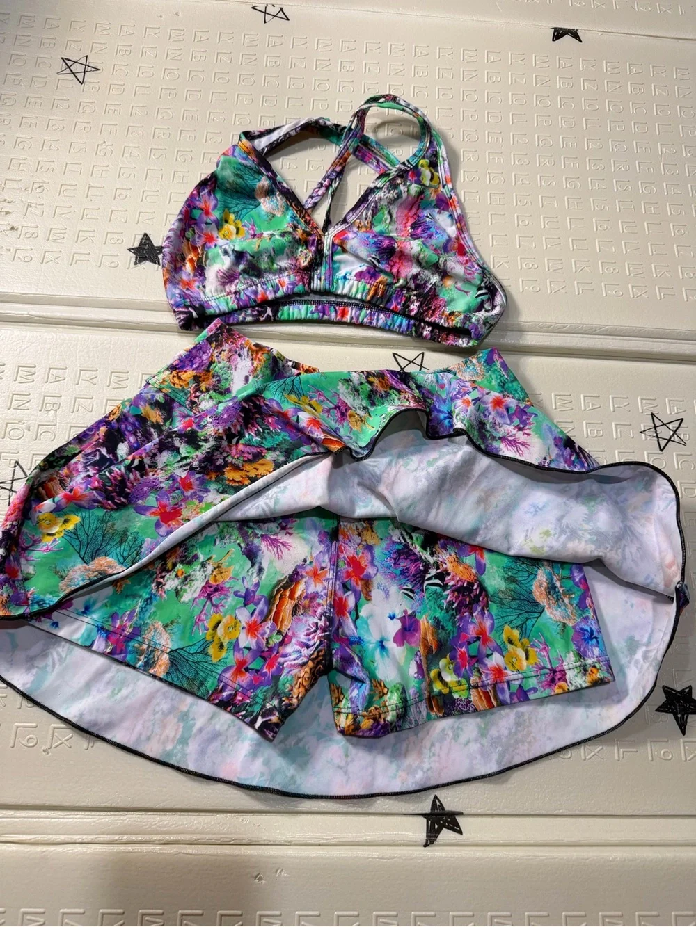 Floral Print Bralette and Skirt Set - Green Multi